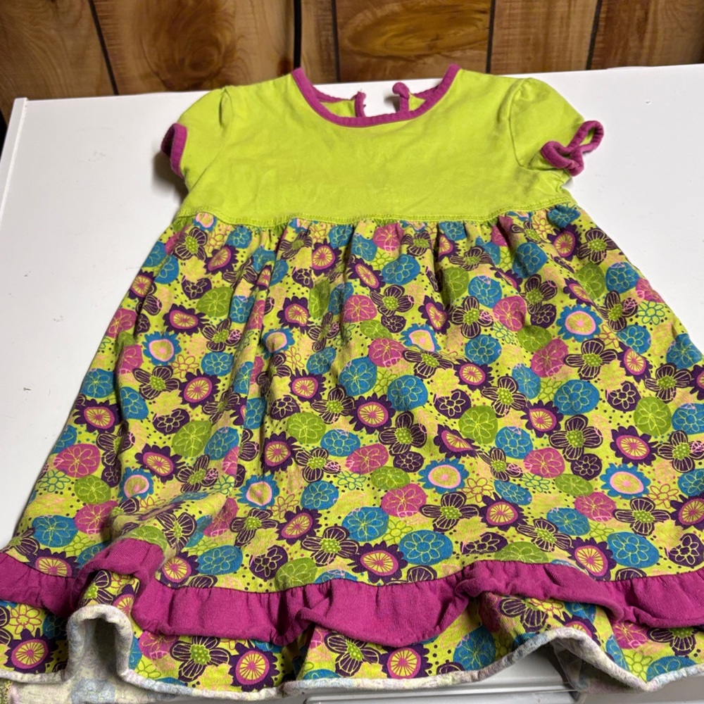 Vibrant Floral Kids Dress - Lime and Magenta